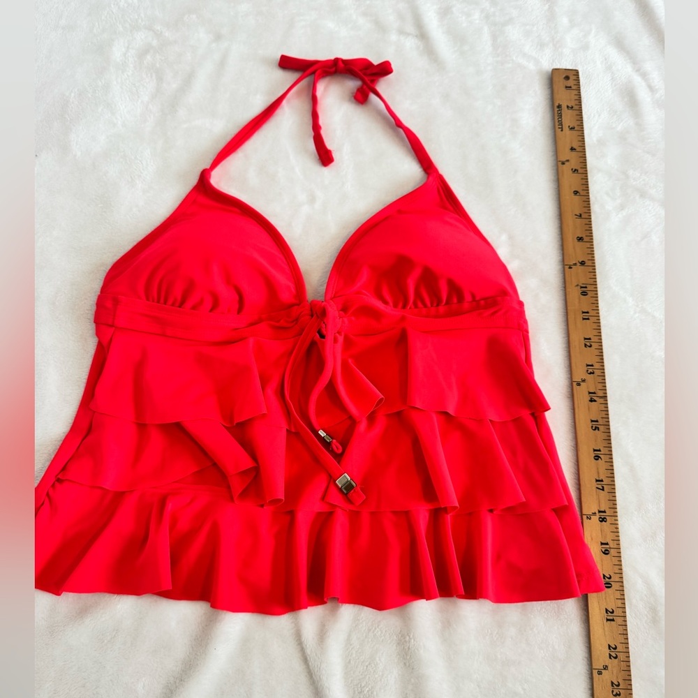 Catalina Size Medium TOP ONLY.  Coral red. Halter style w/ruffles to waist - Picture 3 of 8
